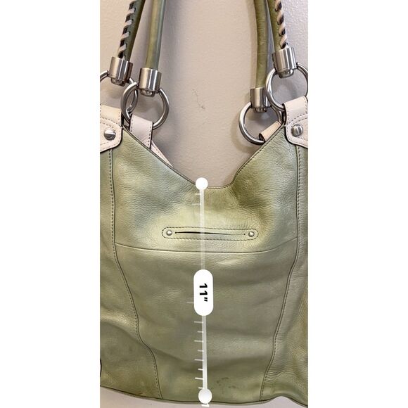 B. Makowsky sage green and white leather slouchy shoulder bag - Picture 10 of 12